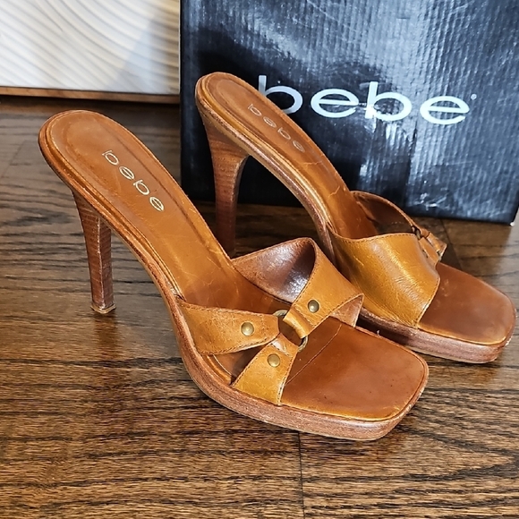 Bebe Women's Brown Leather Heels - Picture 1 of 10